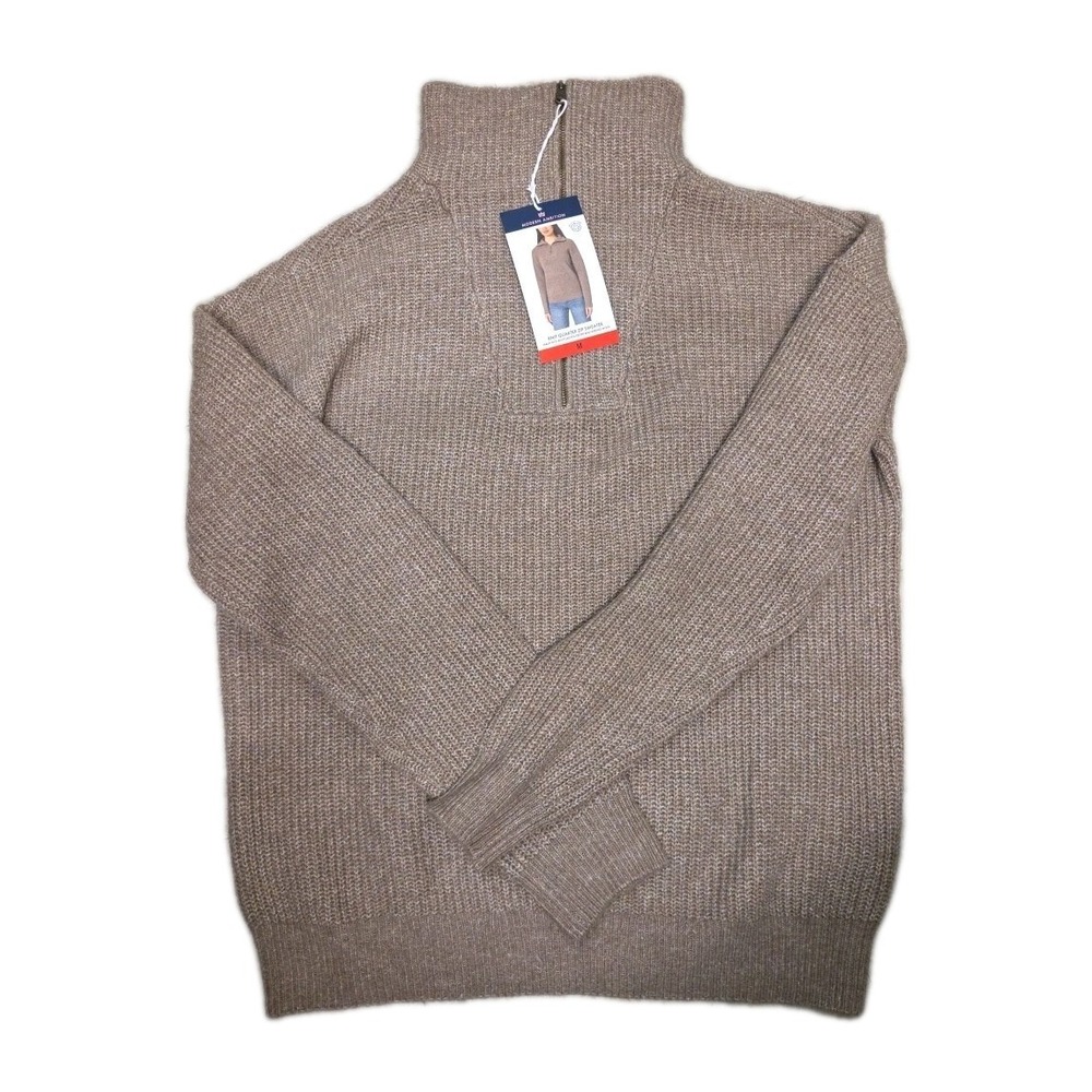 Modern Ambition Women's Knit 1/4 Zip Long Sleeves Sweater, Brown, Size M